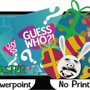 Guess Who Easter Eggs & bunny, Interactive Animated Powerpoint Game, Digital Download, family game, virtual zoom speech language activity!