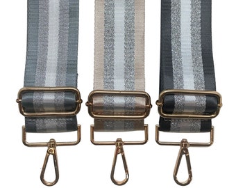 Metallic Stripe Woven Straps in Neutrals /Ribbon Purse Strap | Game Day | Crossbody | Guitar | Messenger | Bag | Adjustable | Shoulder