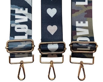 Camo & Love Purse Straps | Game Day | Crossbody | Guitar | Messenger | Bag | Adjustable | Shoulder Strap