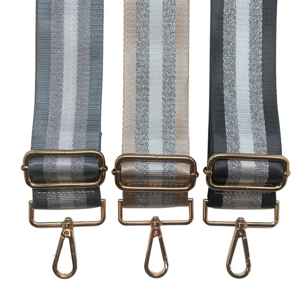 Metallic Stripe Woven Straps in Neutrals /Ribbon Purse Strap | Game Day | Crossbody | Guitar | Messenger | Bag | Adjustable | Shoulder