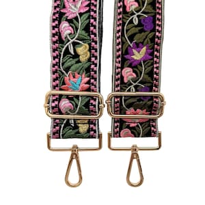 Bestickte Canvas Geldbörse Riemen - Floral bestickt | Spieltag | Umhängetasche | Gitarre | Messenger | Tasche | Verstellbar | Schulter