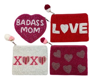Monedero con cuentas / Corazones / Amor / San Valentín / Monedero con cuentas / Regalos / Monedero / Día de la Madre