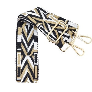 Geometric Woven/Ribbon Purse Strap - Tan & Black | Gameday | Crossbody | Guitar | Messenger | Bag | Adjustable | Shoulder