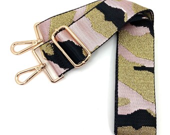 Metallic Gold /& Black Woven Camo Purse Strap Grey