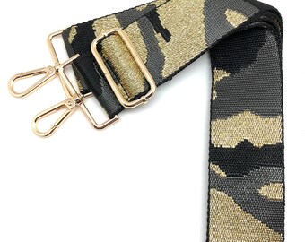 Metallic Gold /& Black Woven Camo Purse Strap Grey