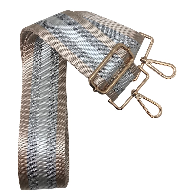 Metallic Stripe Woven Straps in Neutrals /Ribbon Purse Strap | Game Day | Crossbody | Guitar | Messenger | Bag | Adjustable | Shoulder Beige Stripe
