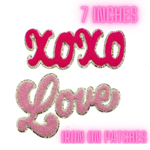 7" LOVE & XOXO Fuzzy Chenille Patches | Iron-On | Valentine's Day | DIY