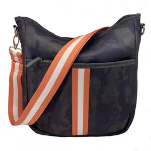 Neoprene Crossbody Green Camo Messenger Bag w/Stripes
