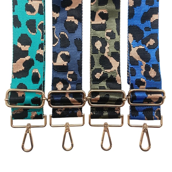 Woven Canvas Purse Strap - Blue & Green Leopard | Gameday | Crossbody | Guitar | Messenger | Bag | Adjustable | Shoulder