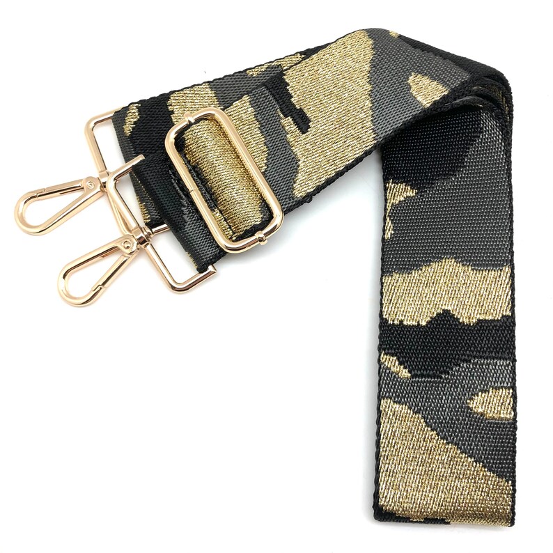 Metallic Gold /& Black Woven Camo Purse Strap Grey
