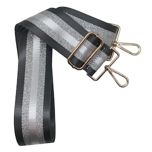 Metallic Stripe Woven Straps in Neutrals /Ribbon Purse Strap | Game Day | Crossbody | Guitar | Messenger | Bag | Adjustable | Shoulder Graphite Stripe