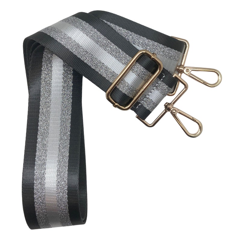 Metallic Stripe Woven Straps in Neutrals /Ribbon Purse Strap | Game Day | Crossbody | Guitar | Messenger | Bag | Adjustable | Shoulder Graphite Stripe