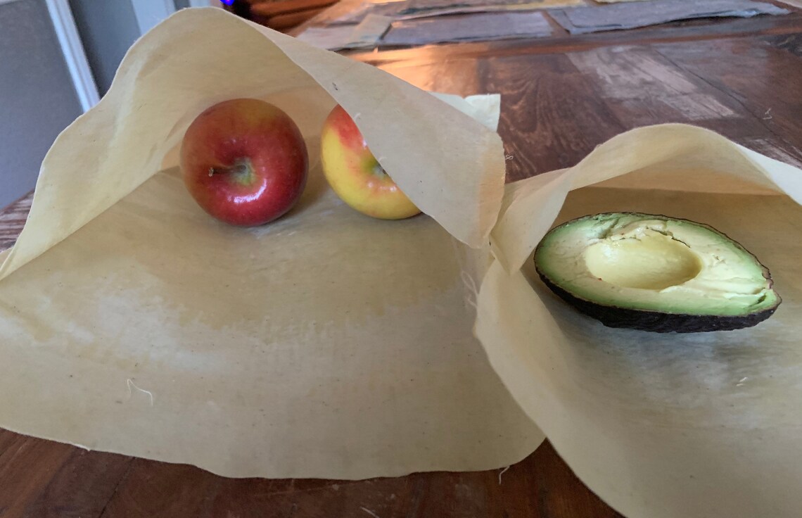 Beeswax food wraps/ waxed cotton food bags set of 2 / Etsy