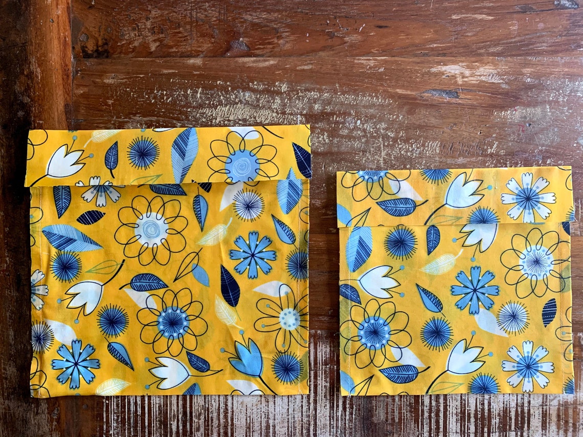 Beeswax food wraps/ waxed cotton food bags set of 2 / Etsy