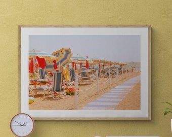 Beach Umbrella Art at Jesolo Beach Vintage Style Italian Photography. Fine Art Photo Wall Hanging for House Warming Gift
