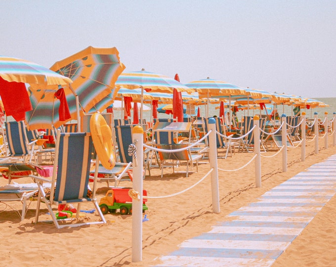 Beach Umbrellas at Jesolo Beach. Vintage Style, Italian Photography. Fine Art Photographic Print, House Warming