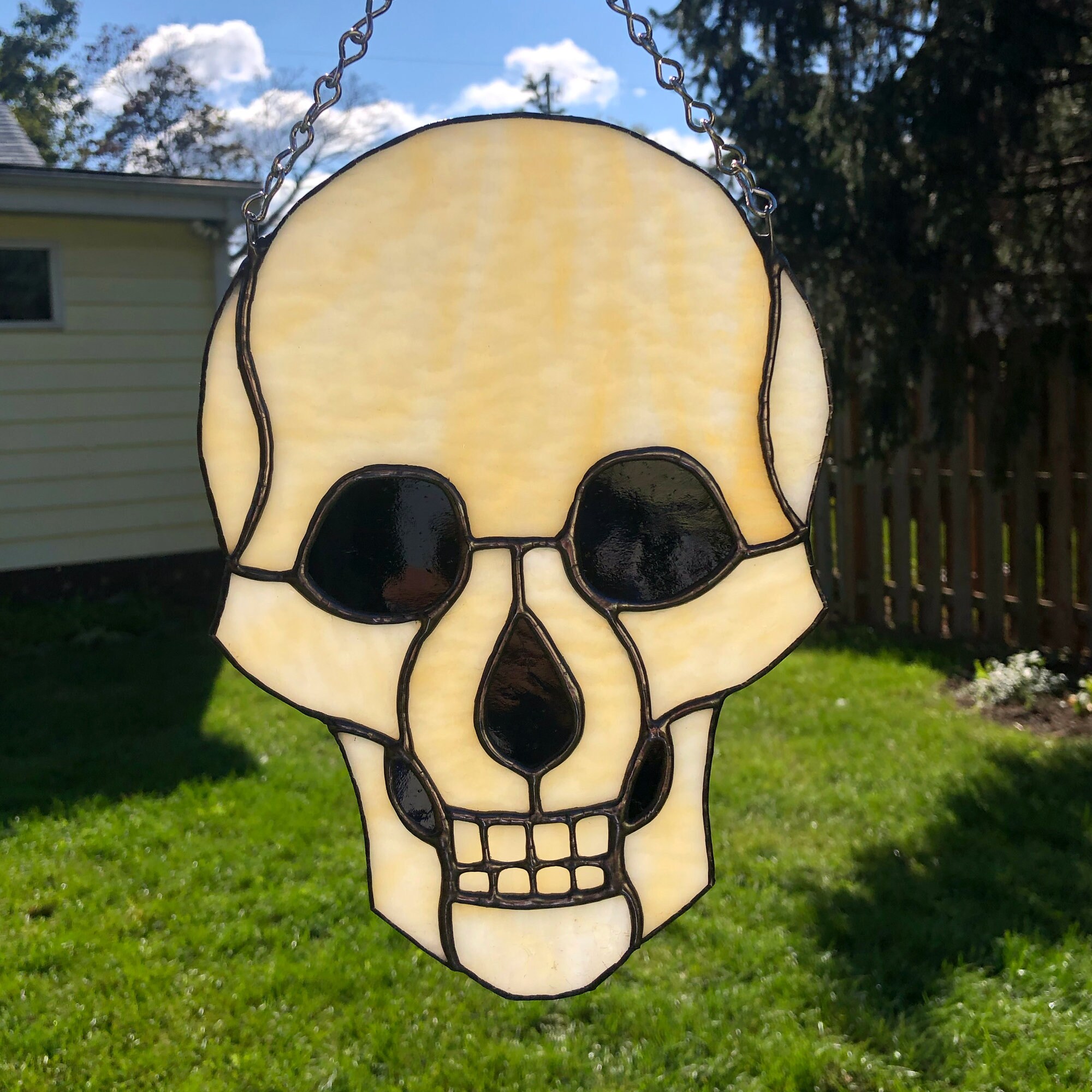 Stained Glass Skull Suncatcher Large Etsy