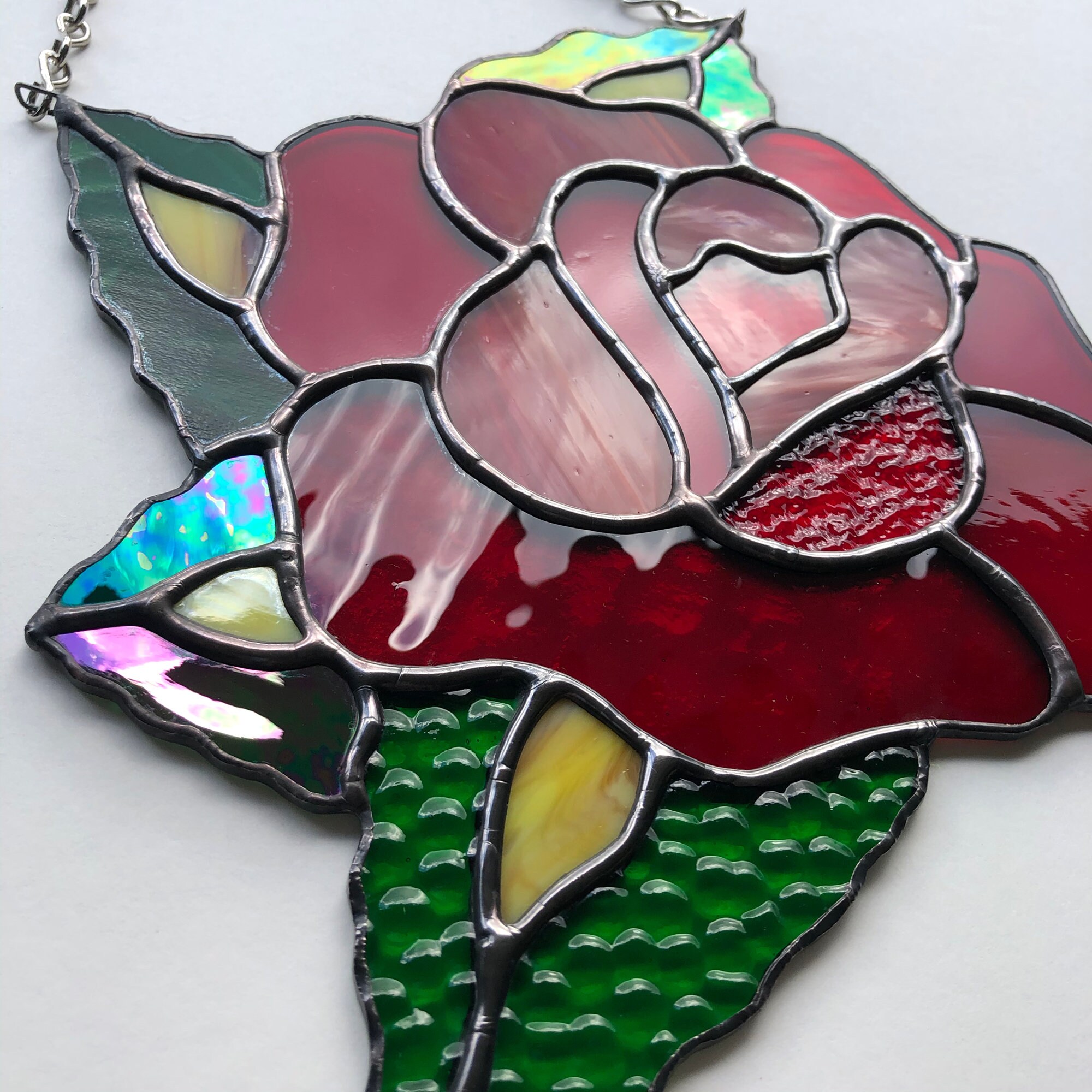 Stained Glass Traditional Rose Suncatcher Etsy
