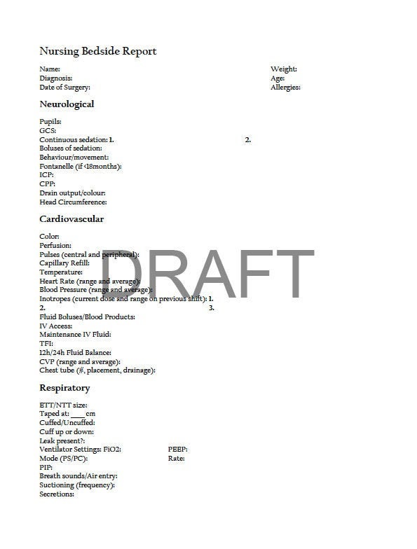 Nursing Bedside Report ICU Instant Download Etsy
