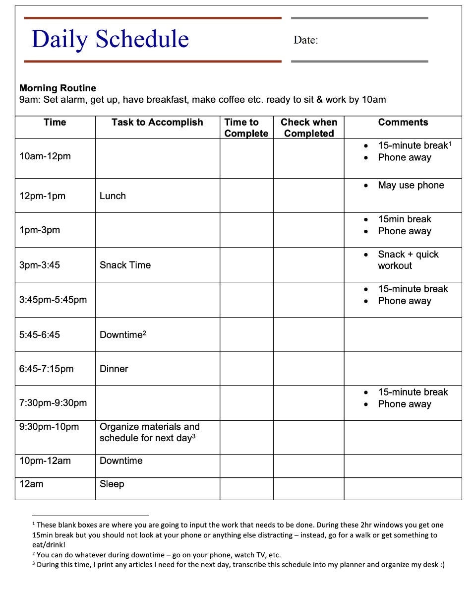 daily schedule template