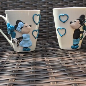 Handmade decorated clay cup with Disney heroues, for coffee, tea or other drink, unique, perfect for gift for kids, men or women, mugs