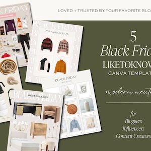 5 LTK Black Friday Editable LTK Canva Templates, Neutral Aesthetic LiketoKnowIt Template, Influencer Marketing Social Media Template