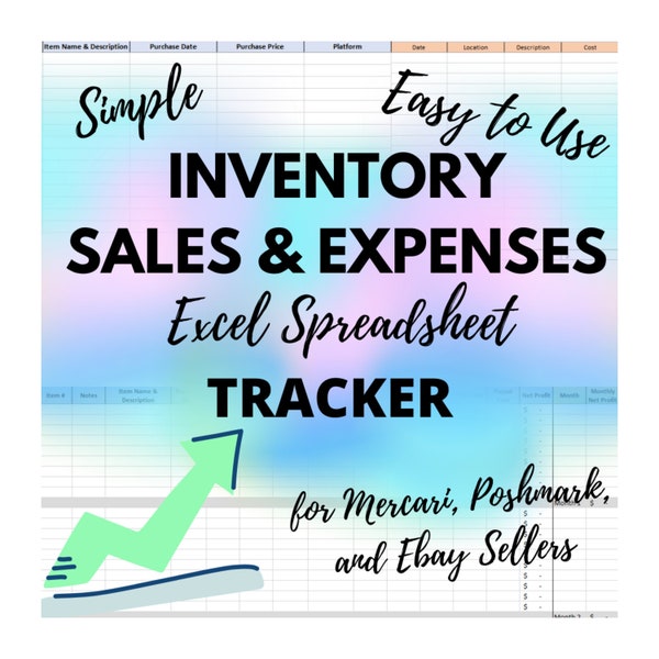 Inventory Sales Expenses Spreadsheet Tracker | For Sellers on Mercari, Poshmark, and Ebay | Excel Spreadsheet for Organized Bookkeeping