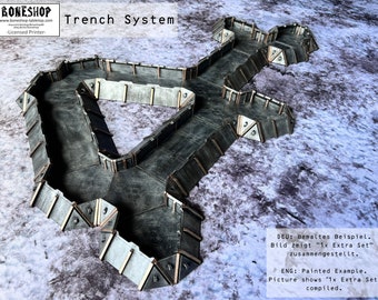 Terrain de construction de table du système de tranchées - Adapté et compatible avec 40K, Killteam, Necromunda etc. - Paysage Scifi, plateau de table 28 mm - 34 mm