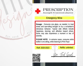 Prescription Wine Label | Instant Digital Download