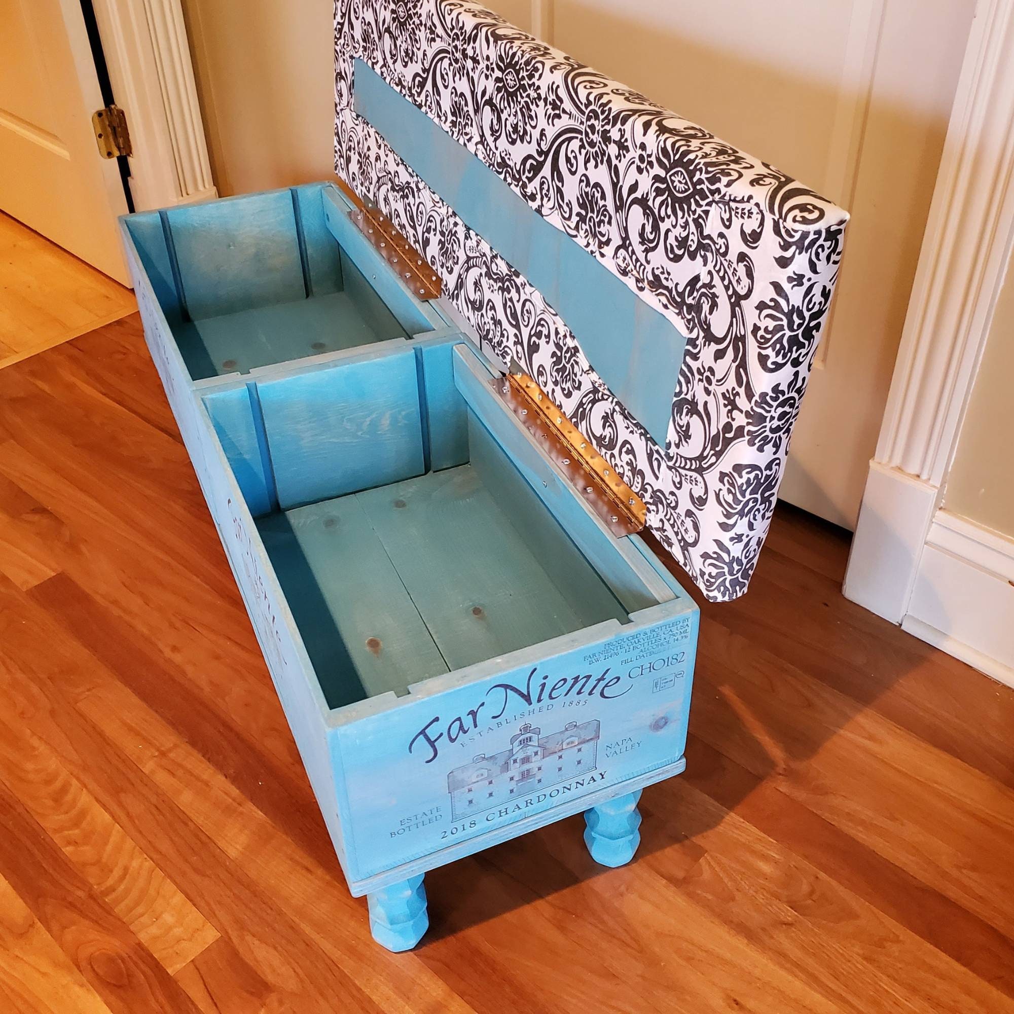 Wine Crate Storage Bench with Hinged Cushion Sturdy Custom Etsy