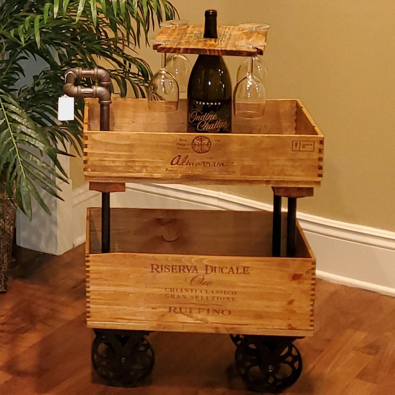 Wine Crate Bar Cart Etsy