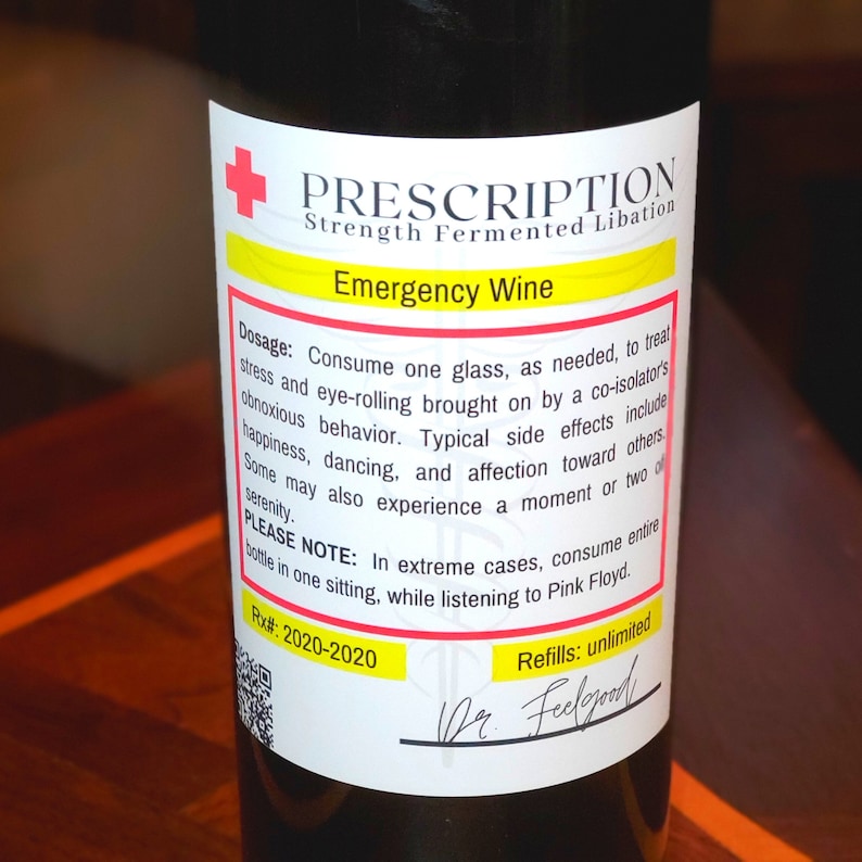 printable funny prescription wine label for bottle of wine