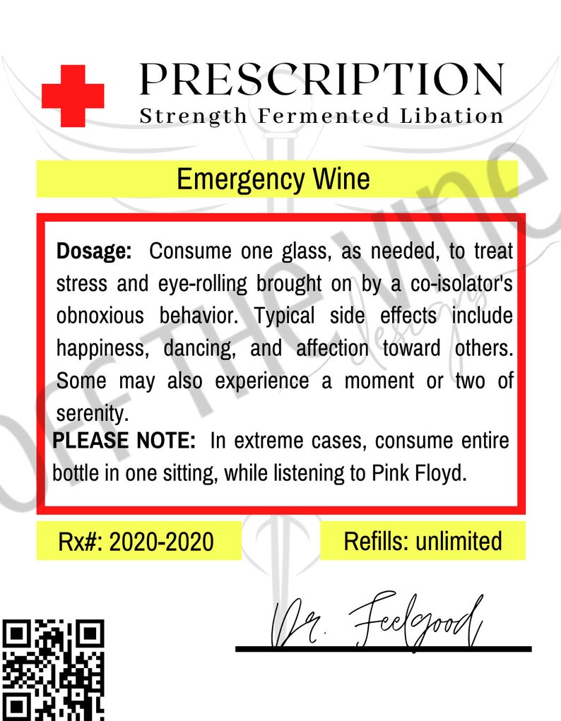 printable funny prescription wine label for bottle of wine etsy