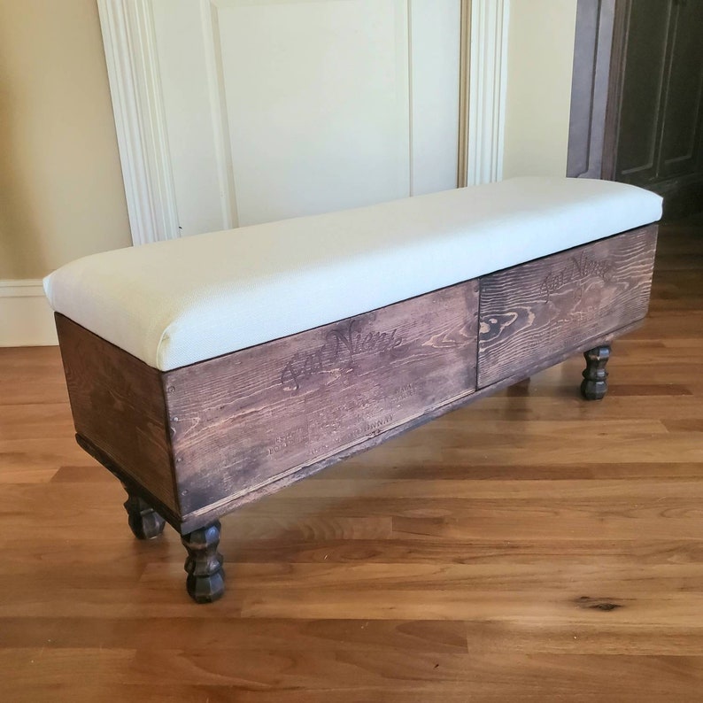 Wine Crate Storage Bench with Hinged Cushion Sturdy Custom Etsy