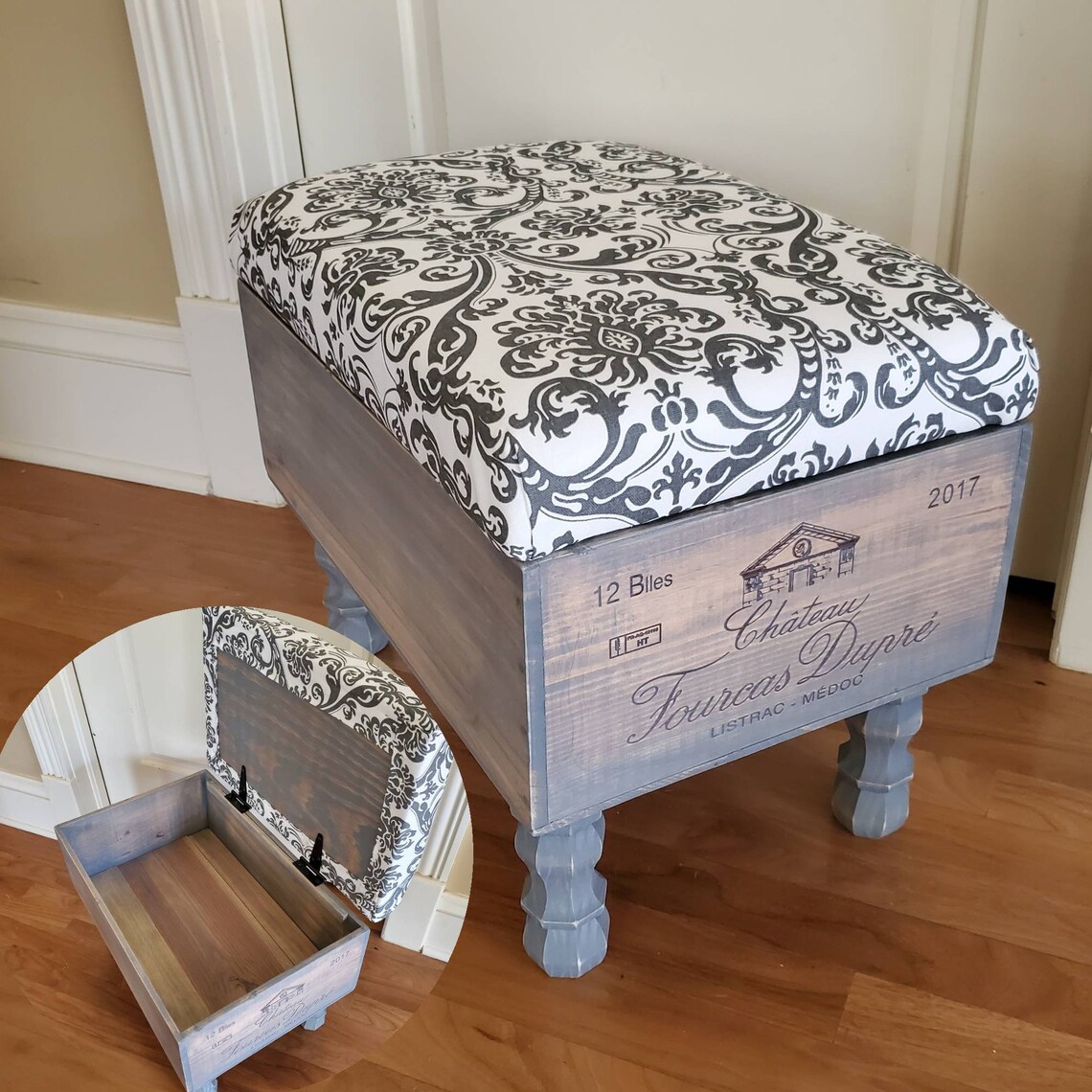 Storage Ottoman Wine Crate Large Footstool Custom Wood Wine Etsy