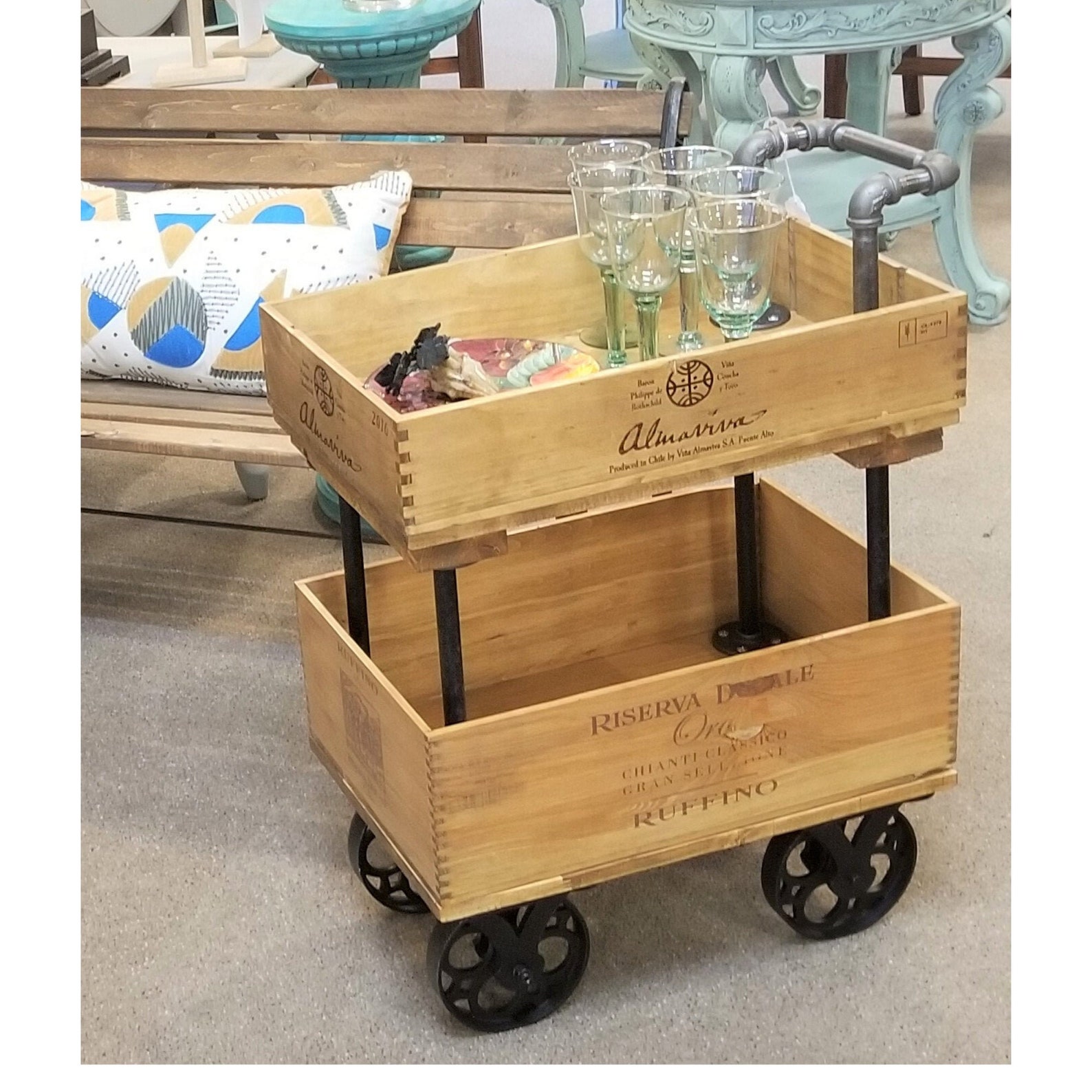 Wine Crate Bar Cart Etsy