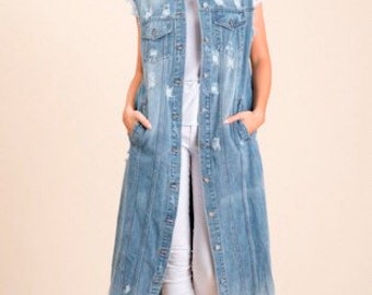 long denim vest