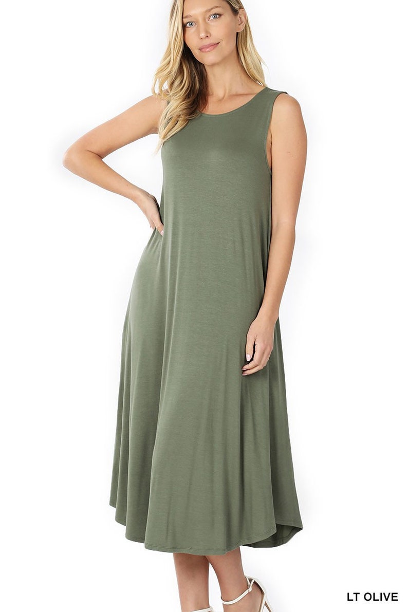 44 Standard Size Long Sleeveless Round Neck Maxi Dress With Pockets Buy Two Save 12.50-FAST FREE SHIPPING