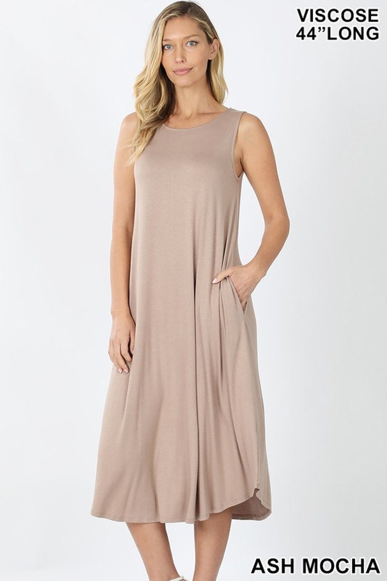 44 Standard Size Long Sleeveless Round Neck Maxi Dress With Pockets Buy Two Save 12.50-FAST FREE SHIPPING