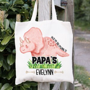 Personalized Pink Dino Children&#39;s Canvas Tote | Kids Travel Bag | Gift for Grandchildren | Grandparents Gift