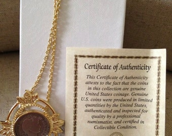 24 Inch .999 Gold Plated Rope Chain & Genuine .900 Silver Barber Dime Necklace