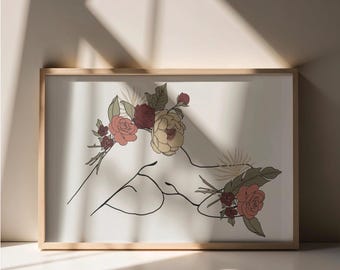 Grafika w stylu boho z kobiecym ciałem, dekoracja kwiatowa (pobranie cyfrowe)