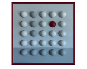 3D-muursculptuur met rood accent: moderne geometrische canvaskunst