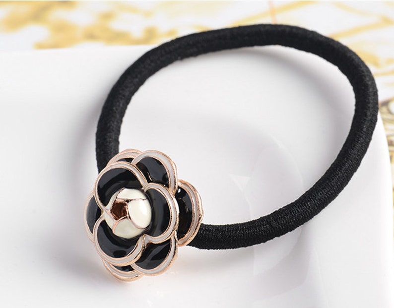 Elastic Rope Camellia Flower Pearl Hair Ties Hair Scrunchies Ponytail Holder type4 black camellia