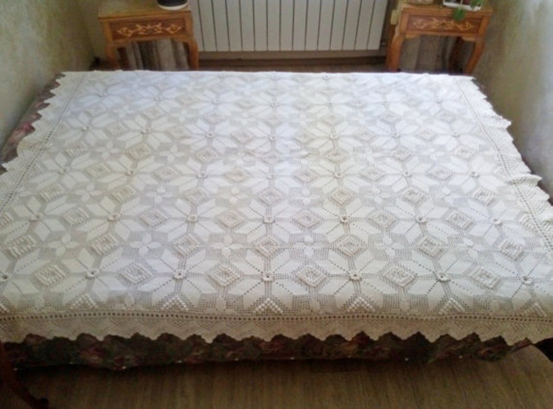 Blanket Cloak on the Bed Openwork Crochet Knitted Blanket Cover Sofa