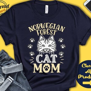 Maman chat des forêts norvégiennes | T-shirt de chat norvégien | Cadeau | Maman | Amant | Nouveau parent de chat | Propriétaire | Nom de l&#39;animal | Race | T-shirt à capuche débardeur | A3582