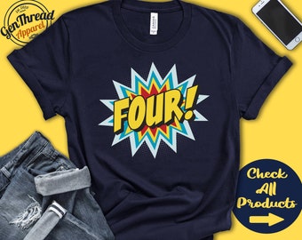 Vier! Comic Superheld Shirt | 4.Geburtstag Outfit | Vierte Geburtstagsfeier | Comic-Liebhaber | Ebene 4 | Kinder Jugend Tank Hoodie | A0785