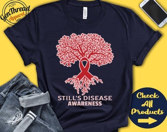 Stills Disease Shirt | Stills Disease Awareness | Tree Of Life | Red Ribbon | Fighter | Warrior | Surgery | Recovery  | Tank Hoodie | A2706