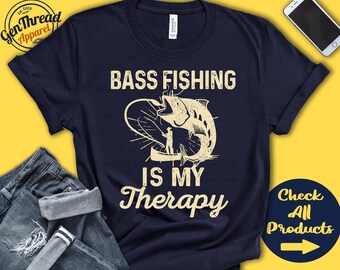 Bass Fishing Shirt | Bass Fishing Is My Therapy | Bass Fishing Gift | Fishermen | Largemouth | Fishing Sports | Tank Hoodie | A2025