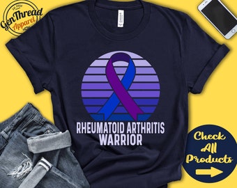 Rheumatoid Arthritis Shirt | RA Awareness | Purple Blue Ribbon | Warrior | Fighter | Surgery | Recovery | Tank Hoodie | A1518